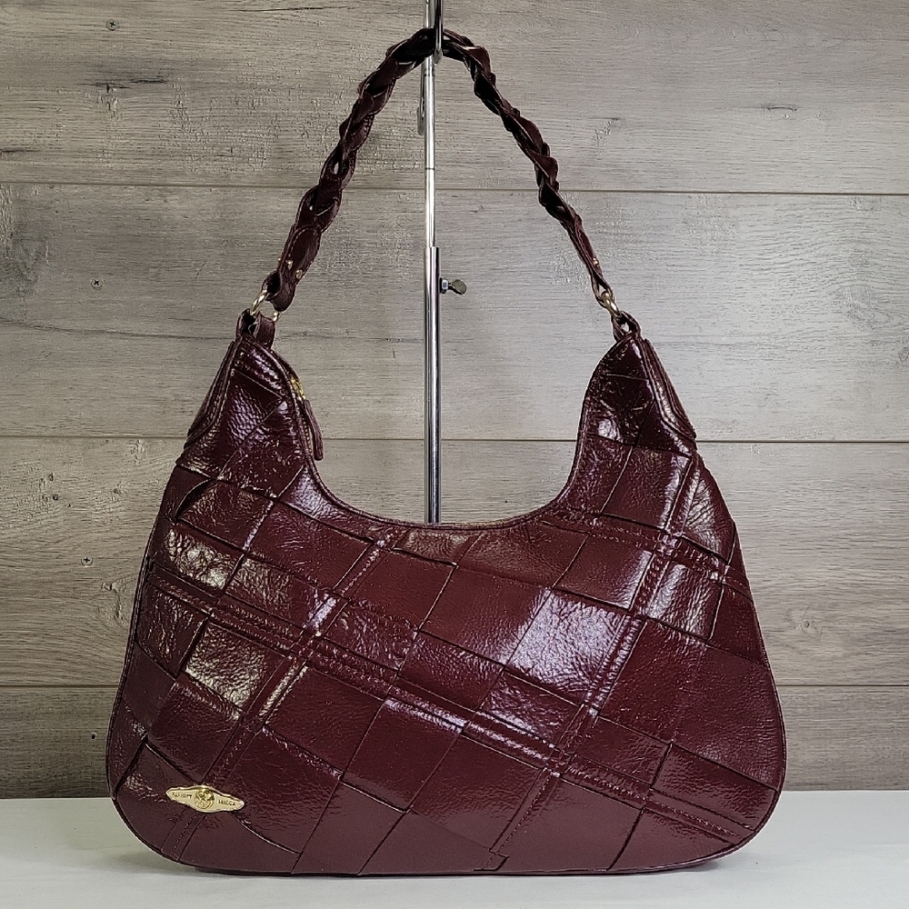 Elliot Lucca Elegant Burgundy Woven Leather Shoulder Bag